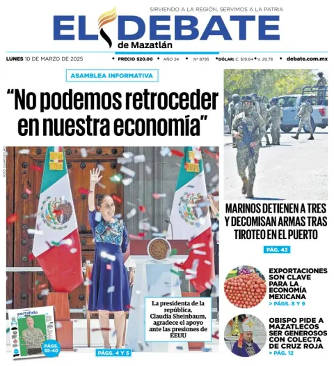 Portada de El Debate de Mazatlan del lunes, 10 de marzo de 2025