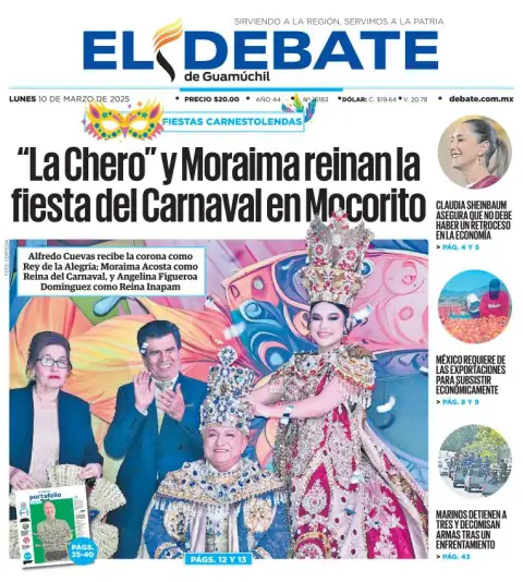Portada de El Debate de Guamuchil del lunes, 10 de marzo de 2025