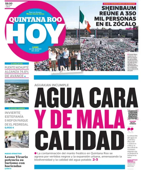 Portada de Quintana Roo Hoy del lunes, 10 de marzo de 2025