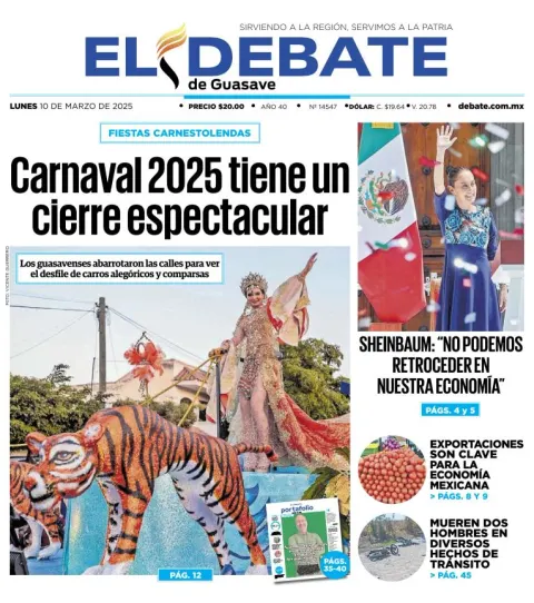 Portada de El Debate de Guasave del lunes, 10 de marzo de 2025