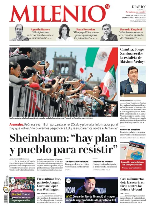 Portada de Milenio del lunes, 10 de marzo de 2025