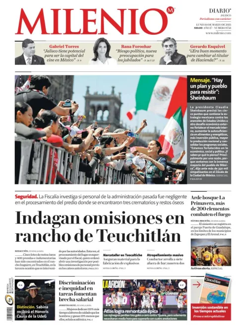 Portada de Milenio Jalisco del lunes, 10 de marzo de 2025