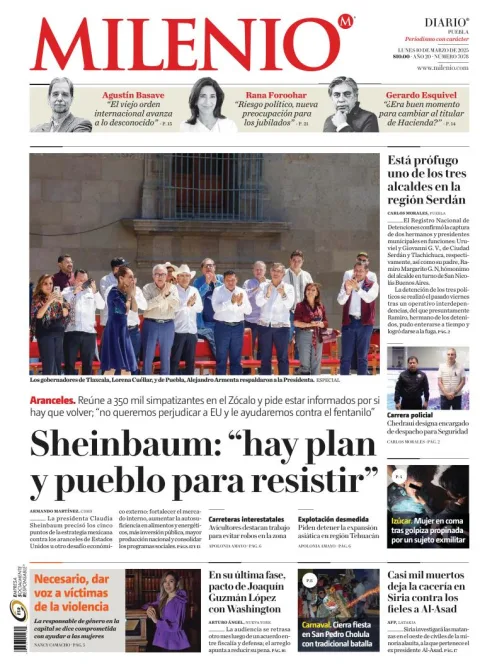 Portada de Milenio Puebla del lunes, 10 de marzo de 2025