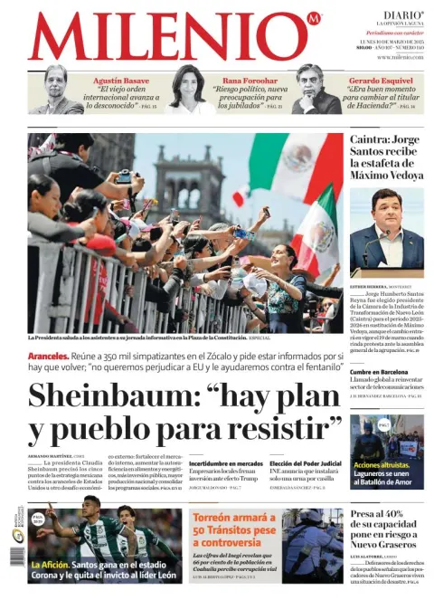 Portada de Milenio Laguna del lunes, 10 de marzo de 2025