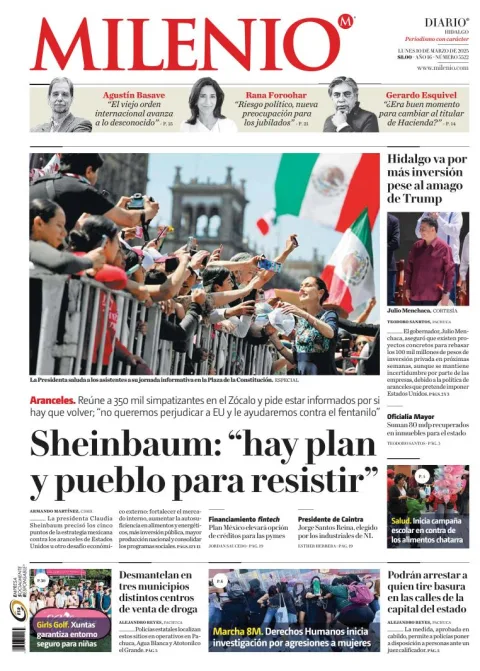 Portada de Milenio Hidalgo del lunes, 10 de marzo de 2025