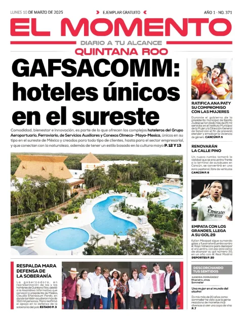 Portada de El Momento Quintana Roo del lunes, 10 de marzo de 2025