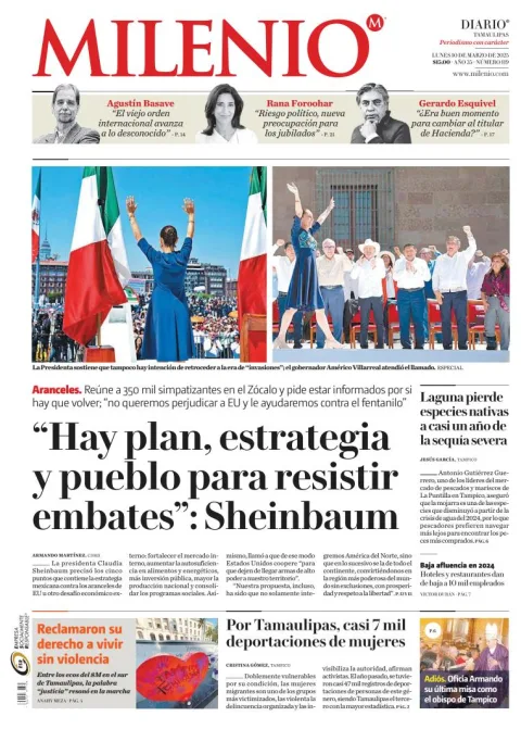 Portada de Milenio Tamaulipas del lunes, 10 de marzo de 2025