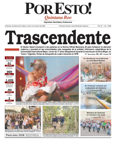 Portada de Por Esto (quintana Roo Chetumal) del lunes, 10 de marzo de 2025