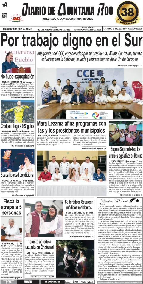 Portada de Diario de Quintana Roo (portada)