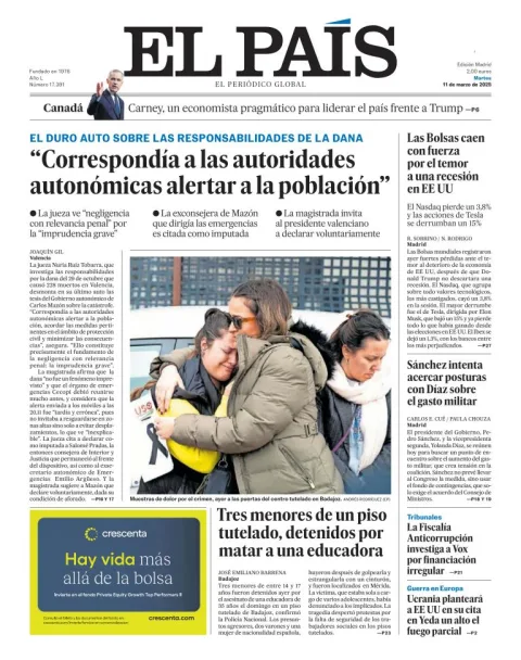 Portada de El Pais del martes, 11 de marzo de 2025