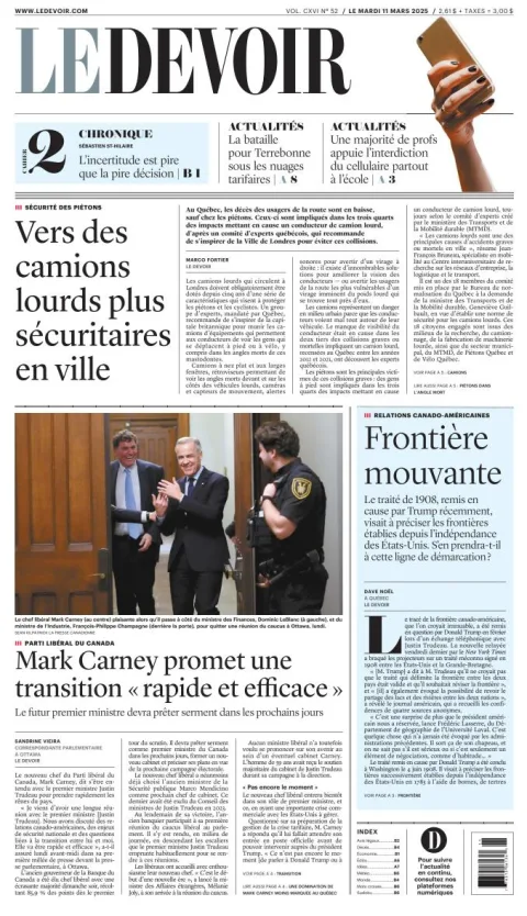 Portada de Le Devoir del martes, 11 de marzo de 2025