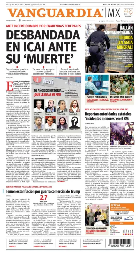 Portada de Vanguardia del martes, 11 de marzo de 2025