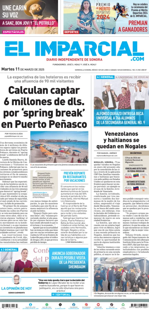 Portada de El Imparcial del martes, 11 de marzo de 2025