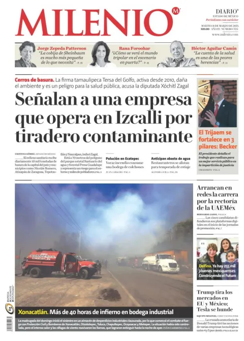Portada de Milenio Edo de Mexico del martes, 11 de marzo de 2025