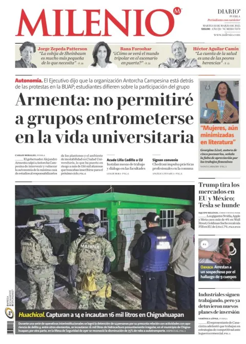 Portada de Milenio Puebla del martes, 11 de marzo de 2025
