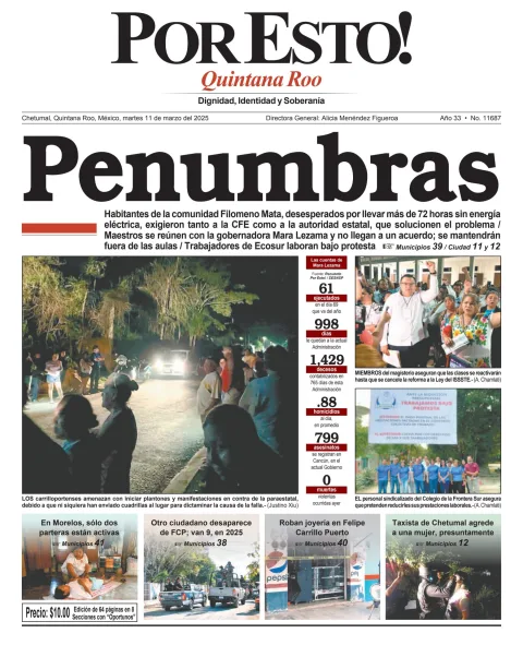 Portada de Por Esto (quintana Roo Chetumal) del martes, 11 de marzo de 2025