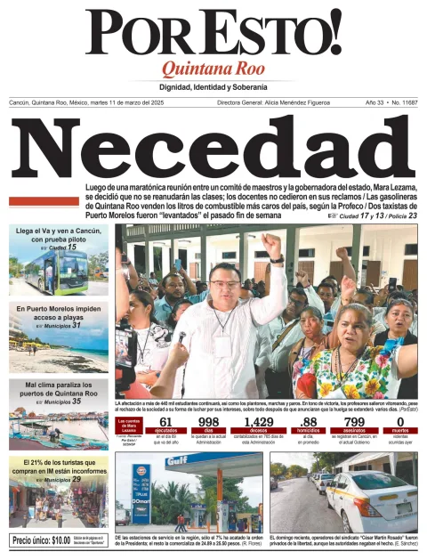 Portada de Por Esto (quintana Roo Cancun) del martes, 11 de marzo de 2025