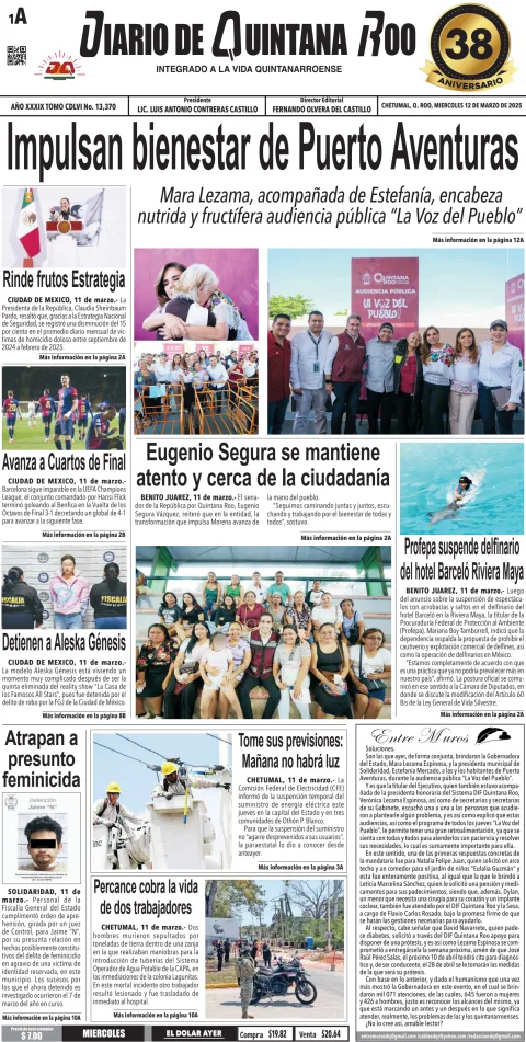 Portada de Diario de Quintana Roo (portada)