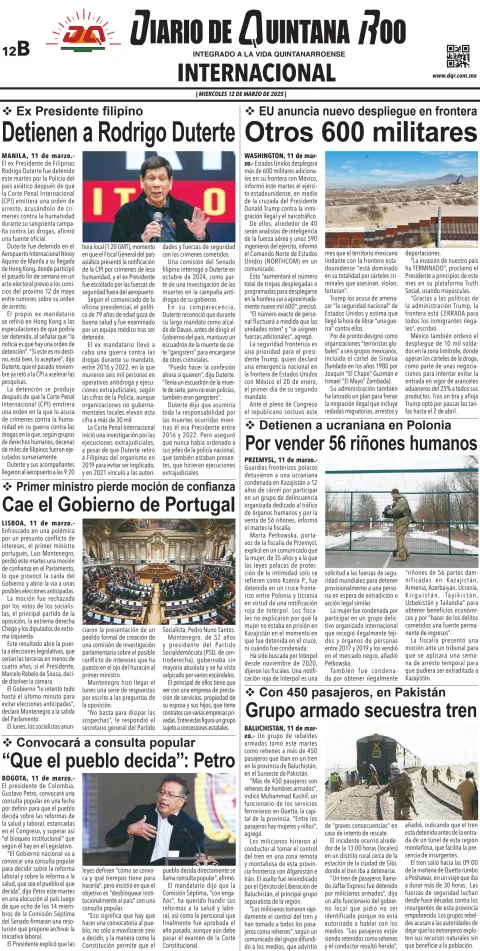 Portada de Diario de Quintana Roo (contra Portada)