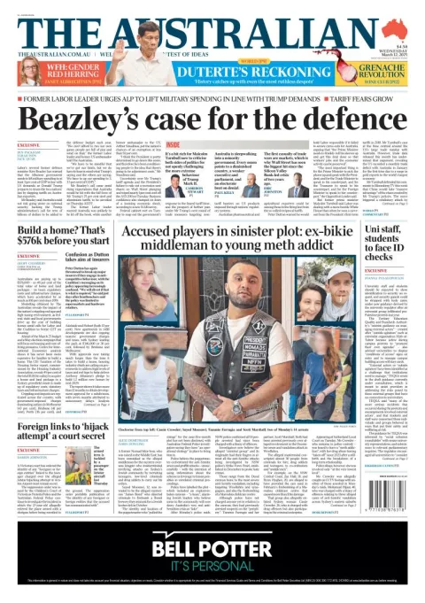 Portada de The Australian del miércoles, 12 de marzo de 2025