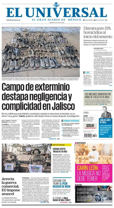 Portada de El Universal del miércoles, 12 de marzo de 2025