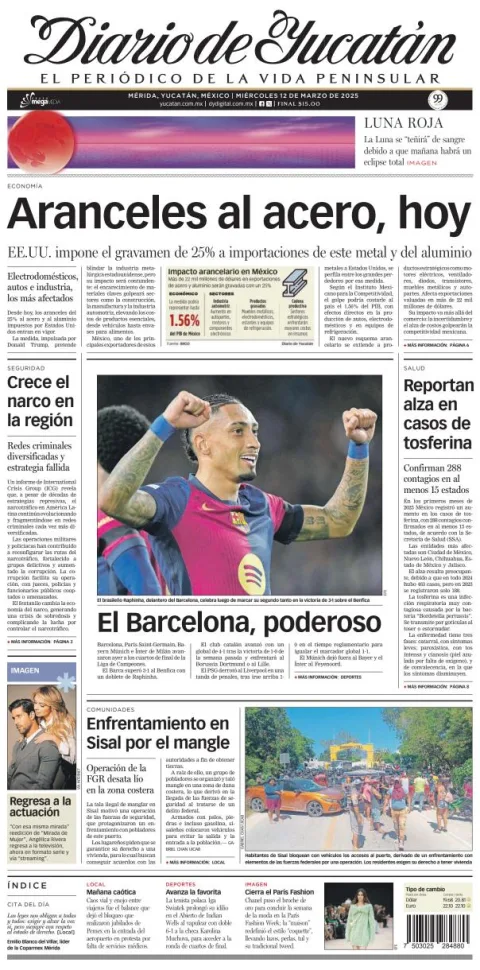 Portada de Diario de Yucatán del miércoles, 12 de marzo de 2025