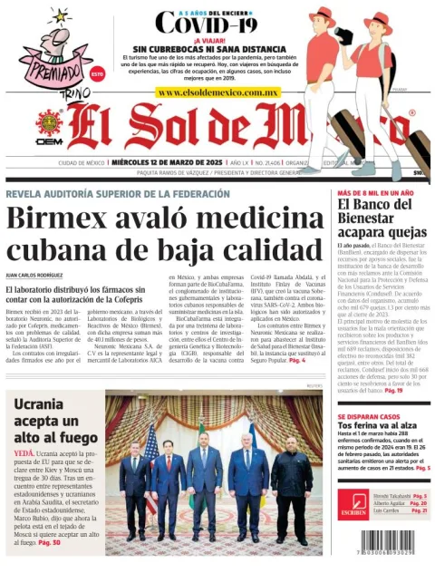 Portada de El Sol de Mexico