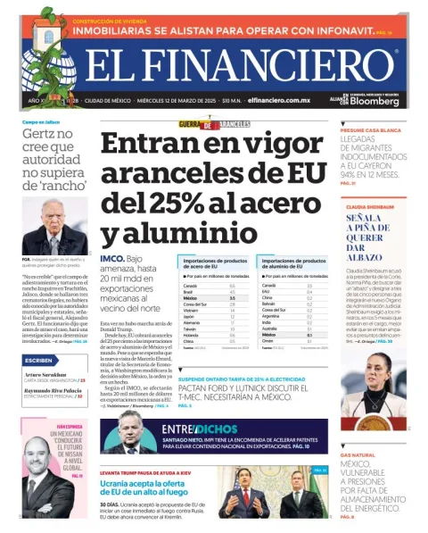 Portada de El Financiero del miércoles, 12 de marzo de 2025