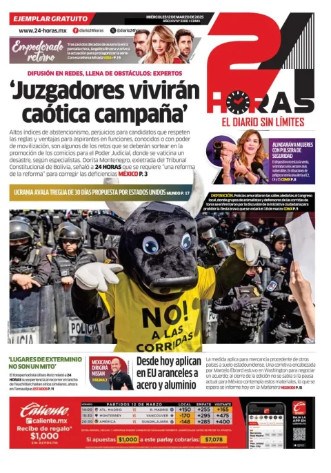 Portada de 24 Horas del miércoles, 12 de marzo de 2025
