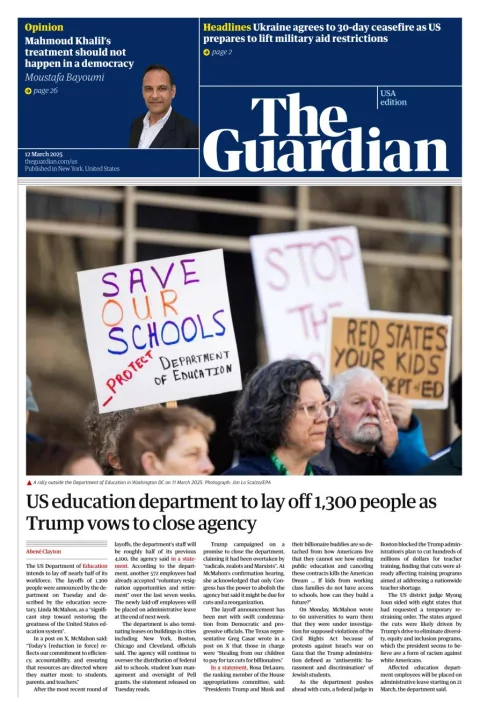 Portada de The Guardian (usa) del miércoles, 12 de marzo de 2025