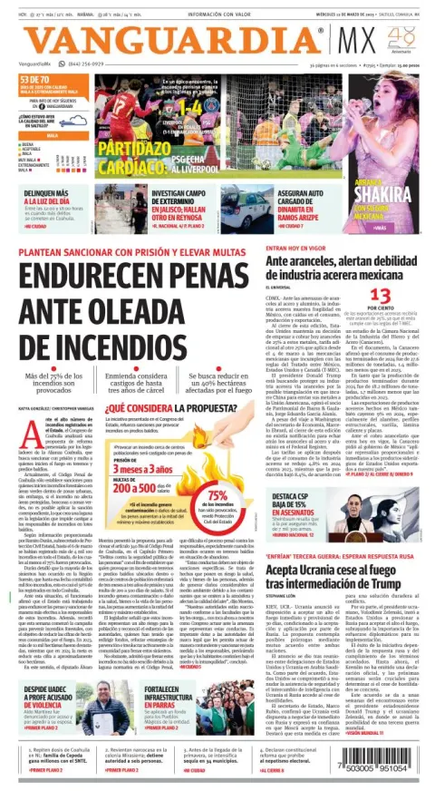 Portada de Vanguardia del miércoles, 12 de marzo de 2025