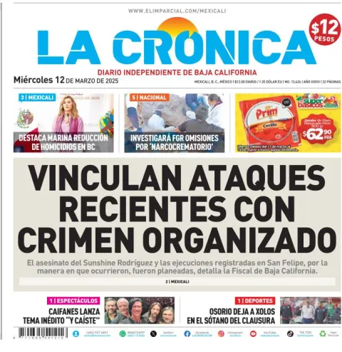 Portada de La Cronica del miércoles, 12 de marzo de 2025