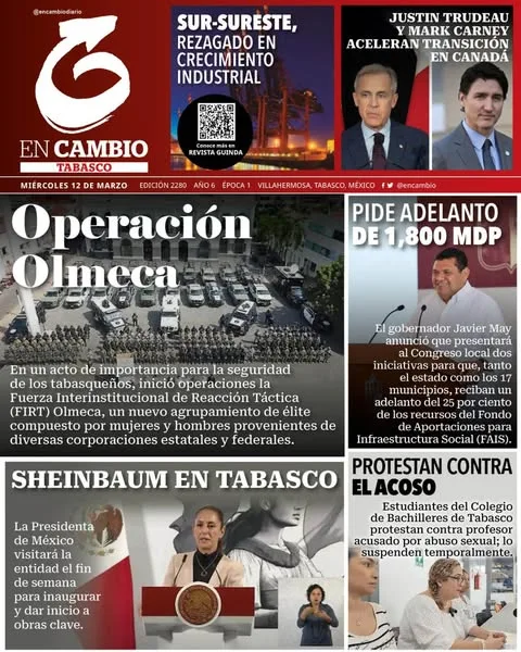 Portada de En Cambio - Tabasco (portada) del miércoles, 12 de marzo de 2025