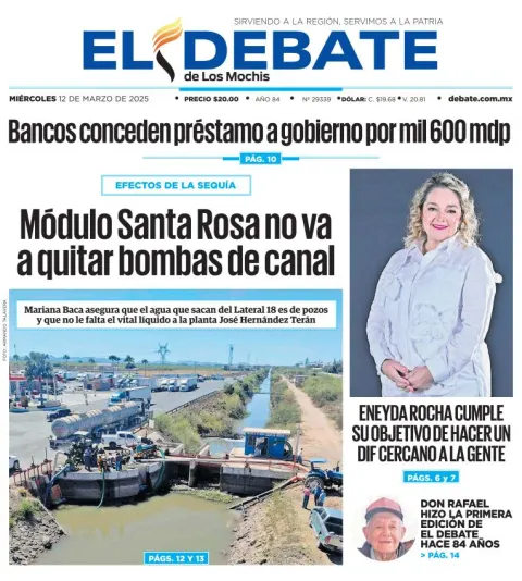 Portada de El Debate de los Mochis del miércoles, 12 de marzo de 2025