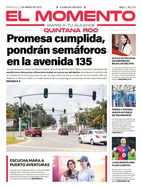 Portada de El Momento Quintana Roo del miércoles, 12 de marzo de 2025