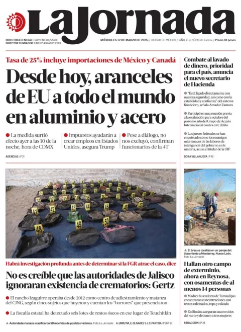 Portada de La Jornada del miércoles, 12 de marzo de 2025