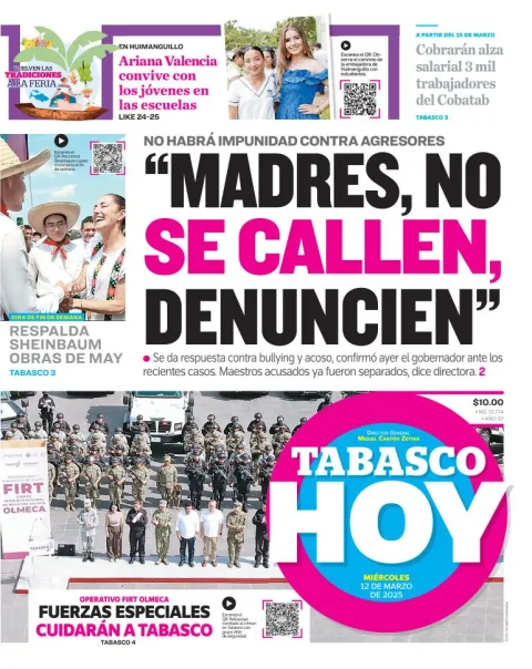 Portada de Tabasco Hoy del miércoles, 12 de marzo de 2025