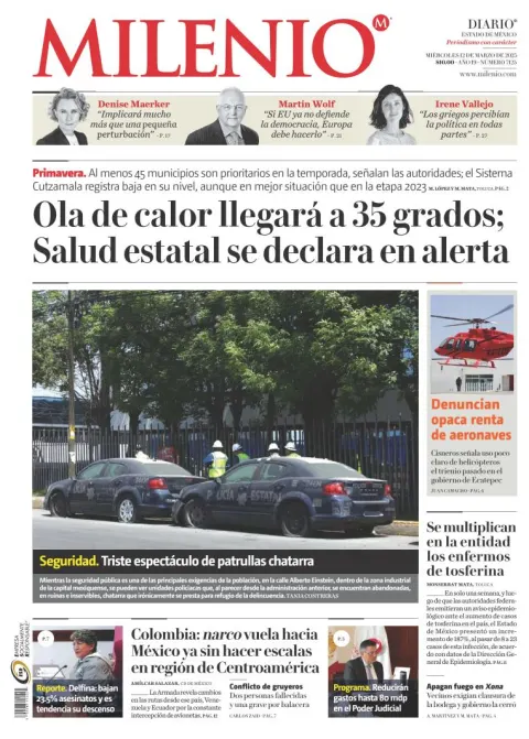 Portada de Milenio Edo de Mexico del miércoles, 12 de marzo de 2025