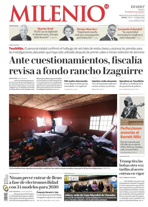 Portada de Milenio Jalisco del miércoles, 12 de marzo de 2025