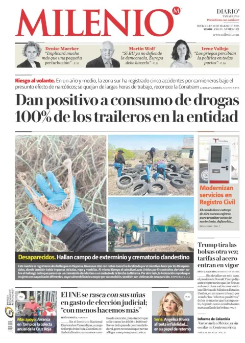 Portada de Milenio Tamaulipas del miércoles, 12 de marzo de 2025