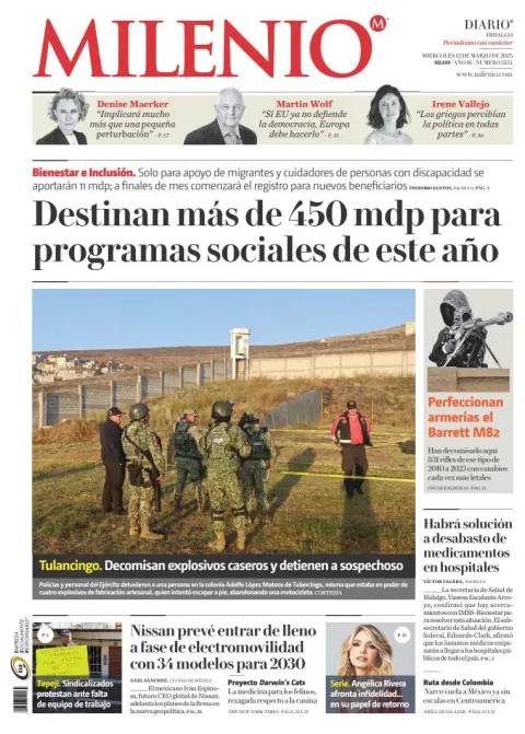 Portada de Milenio Hidalgo del miércoles, 12 de marzo de 2025