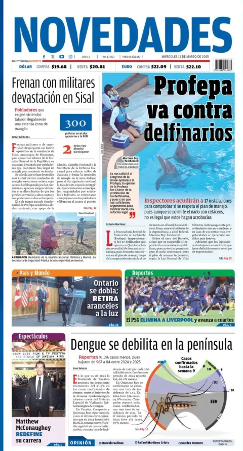 Portada de Novedades Quintana Roo del miércoles, 12 de marzo de 2025