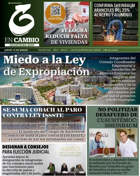 Portada de En Cambio - Quintana Roo (portada) del jueves, 13 de marzo de 2025