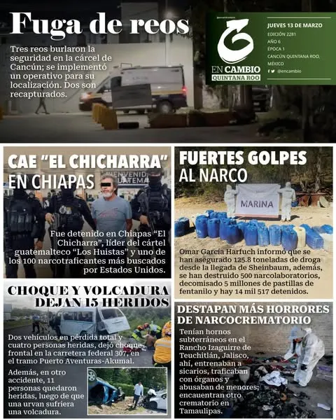 Portada de En Cambio - Quintana Roo (contraportada) del jueves, 13 de marzo de 2025