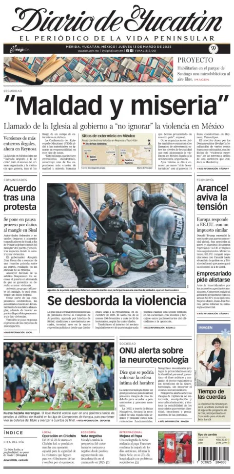 Portada de Diario de Yucatán del jueves, 13 de marzo de 2025