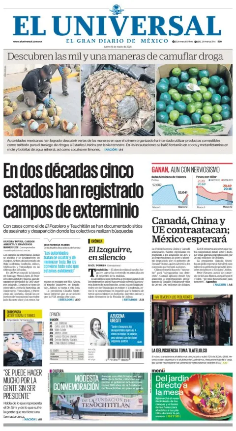 Portada de El Universal del jueves, 13 de marzo de 2025