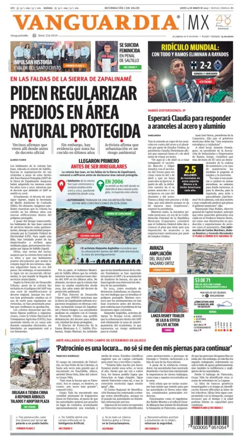 Portada de Vanguardia del jueves, 13 de marzo de 2025
