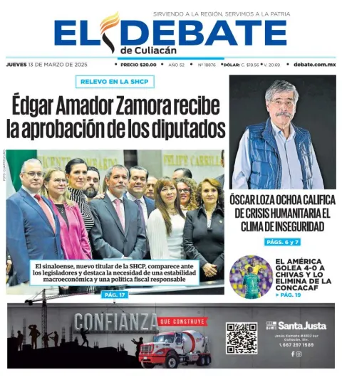 Portada de El Debate de Culiacan del jueves, 13 de marzo de 2025