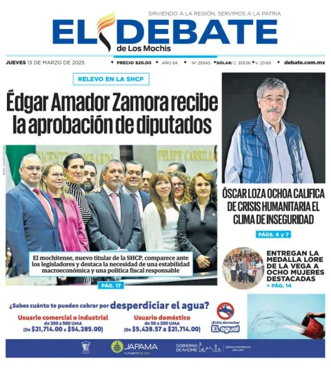 Portada de El Debate de los Mochis del jueves, 13 de marzo de 2025