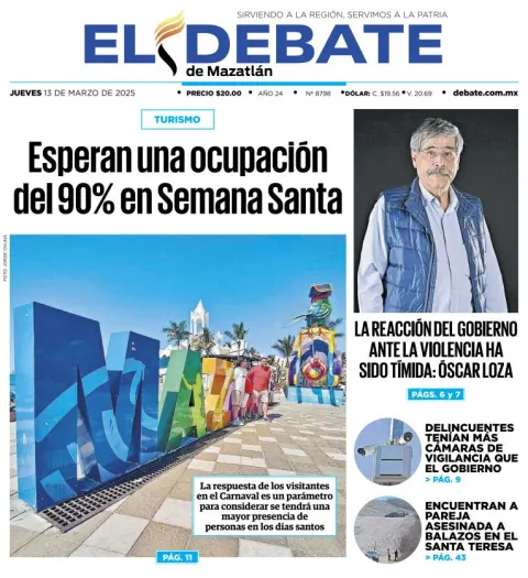Portada de El Debate de Mazatlan del jueves, 13 de marzo de 2025